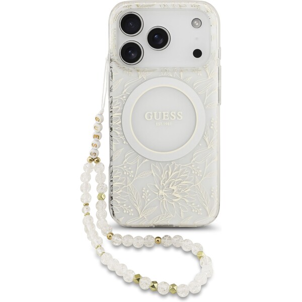 Guess-IML-Flowers-Allover-Strap-MagSafe-kryt-iPhone-17-Pro-bily
