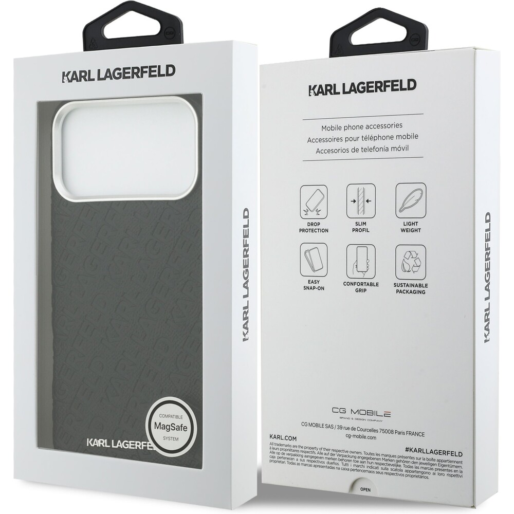 Karl-Lagerfeld-Grained-PU-Repeated-Logo-MagSafe-kryt-iPhone-17-Pro-Max-cerny
