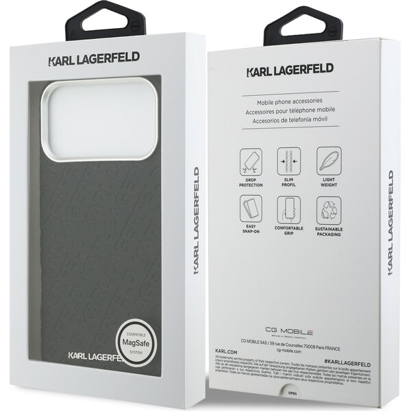 Karl-Lagerfeld-Grained-PU-Repeated-Logo-MagSafe-kryt-iPhone-17-Pro-Max-cerny