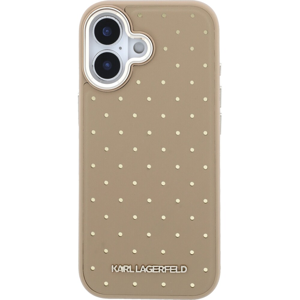 Karl-Lagerfeld-PU-Perforated-Gold-Dots-MagSafe-kryt-iPhone-17-bezovy