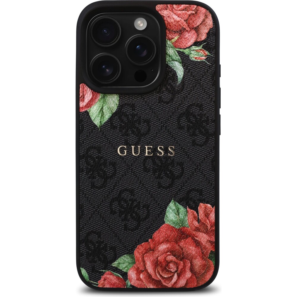 Guess-PU-Leather-4G-Roses-MagSafe-kryt-iPhone-16-Pro-cerny