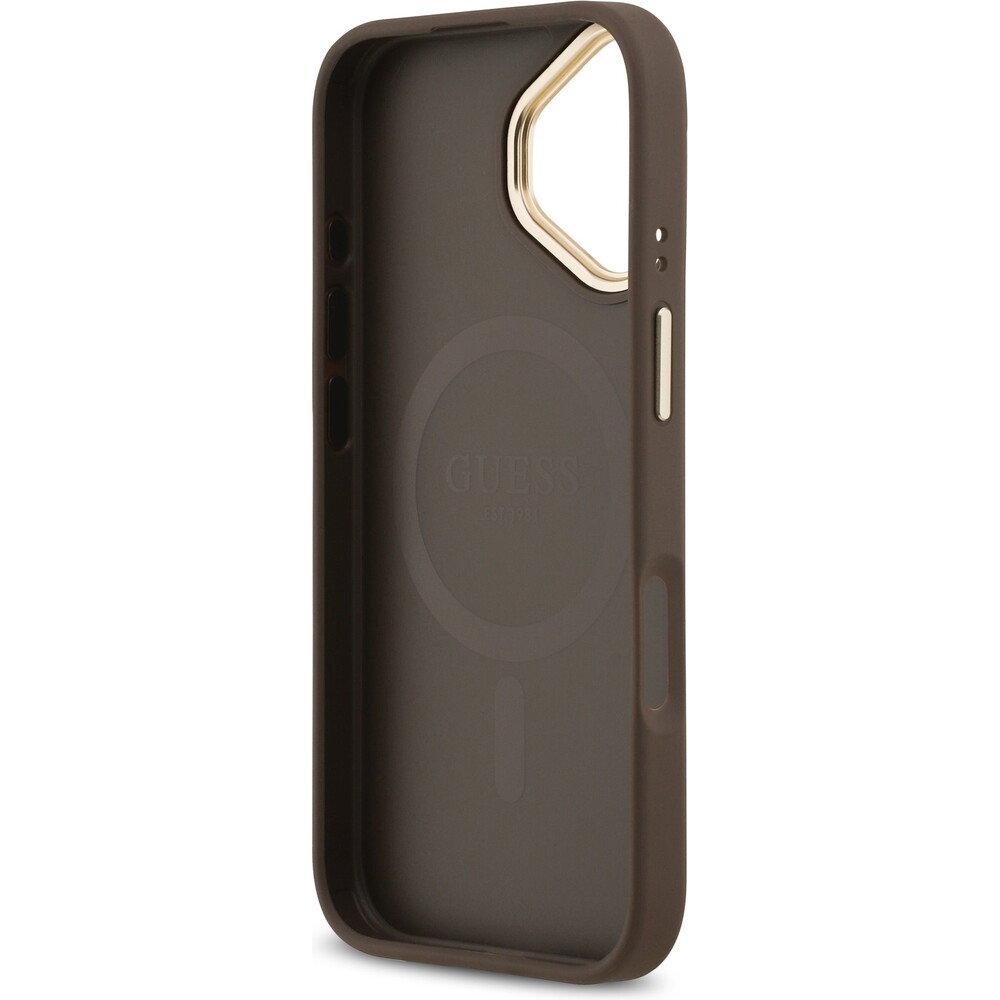 Guess-PU-Leather-4G-Gold-Frame-MagSafe-kryt-iPhone-17-hnedy