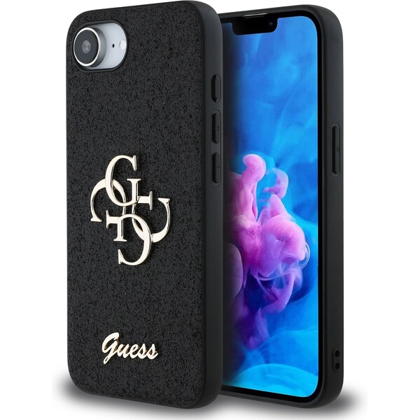 Guess-PU-Fixed-Glitter-4G-Metal-Logo-kryt-iPhone-17e-16e-cerny