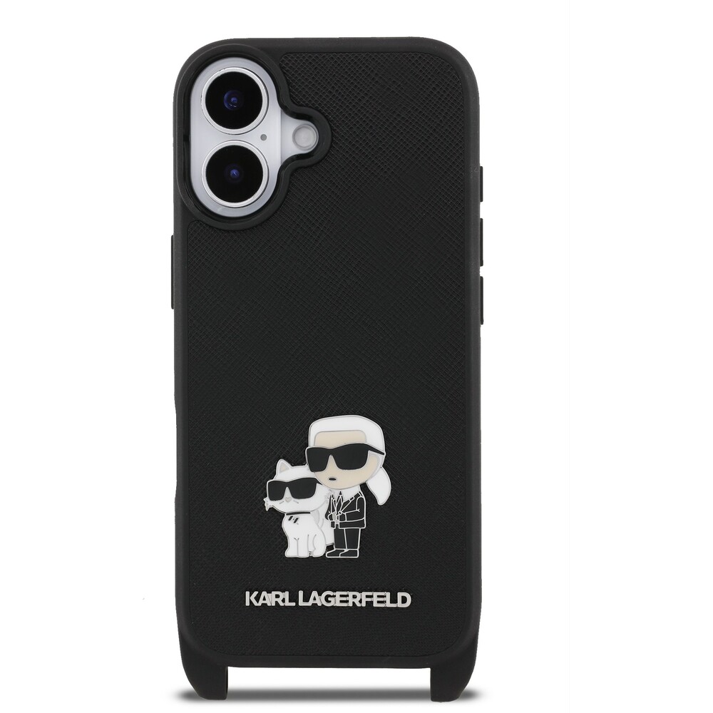 Karl-Lagerfeld-Saffiano-Crossbody-Popruh-Metal-Karl-and-Choupette-kryt-iPhone-17-cerny