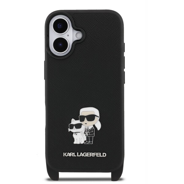 Karl-Lagerfeld-Saffiano-Crossbody-Popruh-Metal-Karl-and-Choupette-kryt-iPhone-17-cerny