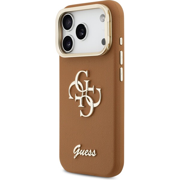 Guess-PU-Grained-4G-Logo-Stand-Camera-Frame-kryt-iPhone-17-Pro-hnedy
