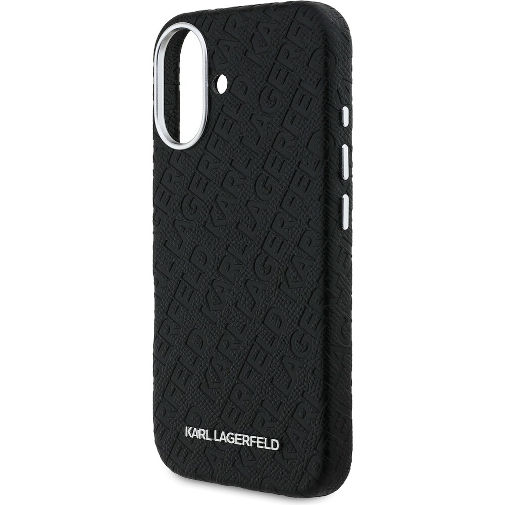 Karl-Lagerfeld-Grained-PU-Repeated-Logo-MagSafe-kryt-iPhone-16-cerny