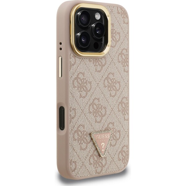 Guess-PU-4G-Strass-Triangle-Logo-Stand-Camera-Frame-MagSafe-kryt-iPhone-16-Pro-ruzovy