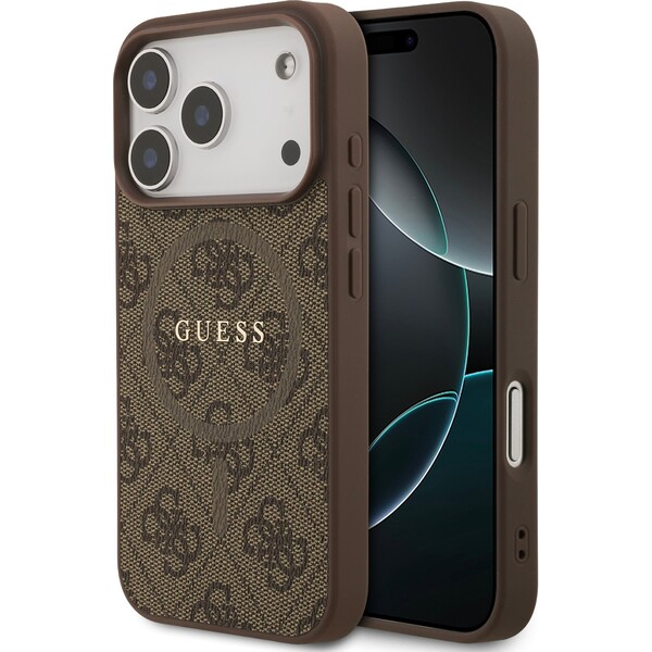 Guess-PU-Leather-4G-Colored-Ring-MagSafe-Zadni-Kryt-pro-iPhone-17-Pro-hnedy