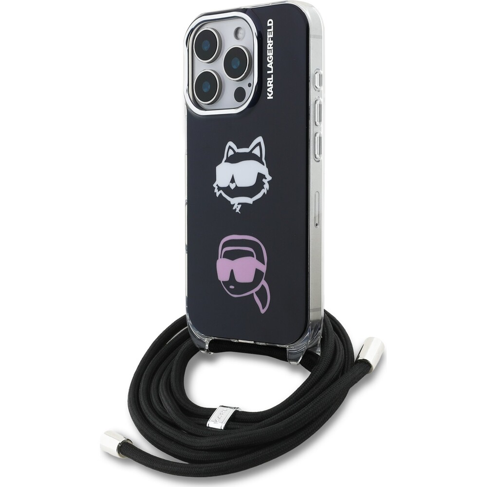 Karl-Lagerfeld-IML-Crossbody-K-CH-Heads-Zadni-Kryt-pro-iPhone-16-Pro-cerny