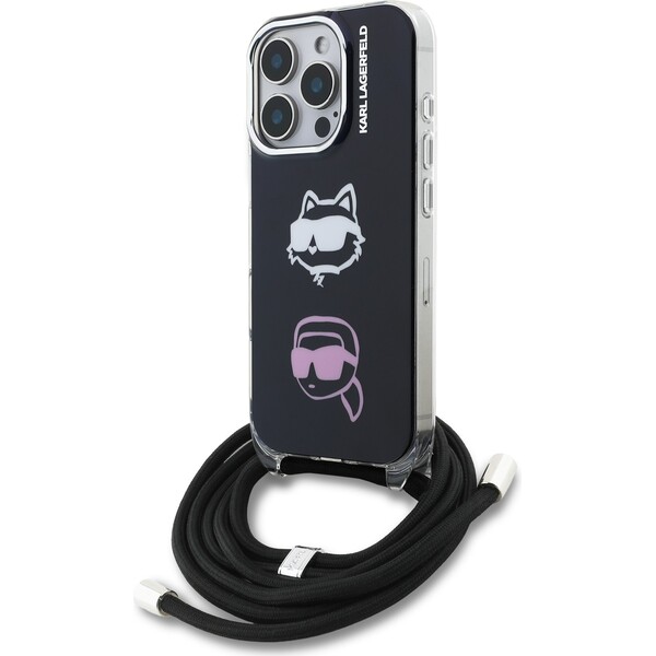 Karl-Lagerfeld-IML-Crossbody-K-CH-Heads-Zadni-Kryt-pro-iPhone-16-Pro-cerny