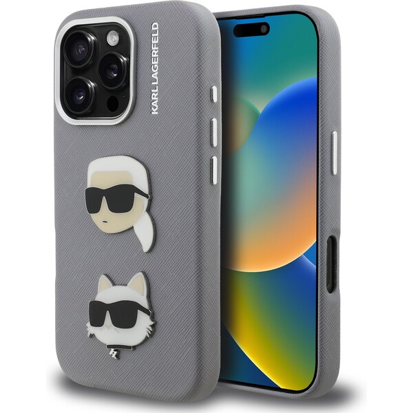 Karl-Lagerfeld-Grained-PU-K-CH-Heads-kryt-iPhone-16-Pro-sedy