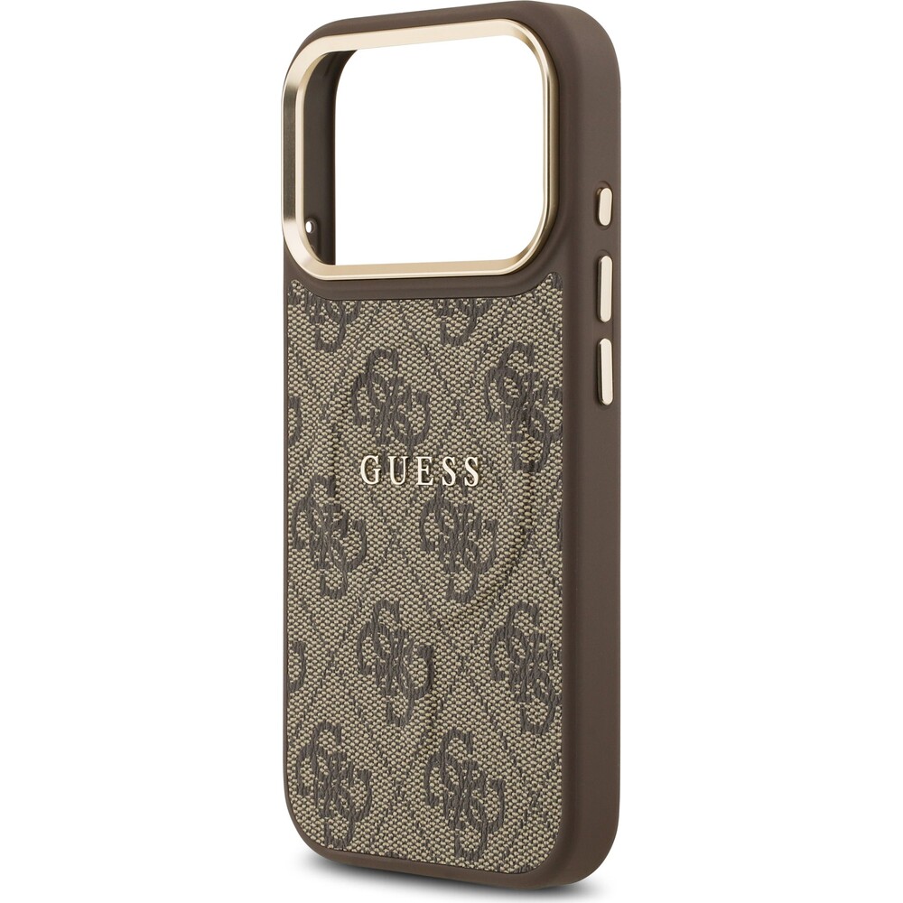 Guess-PU-Leather-4G-Gold-Frame-MagSafe-kryt-iPhone-17-Pro-hnedy