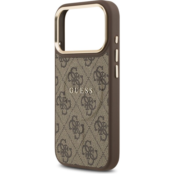 Guess-PU-Leather-4G-Gold-Frame-MagSafe-kryt-iPhone-17-Pro-hnedy