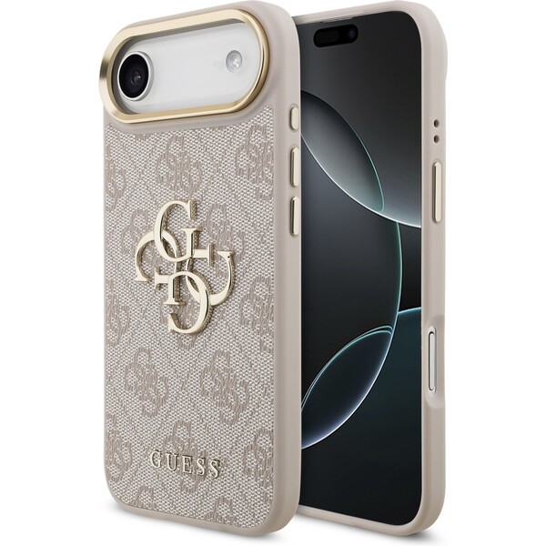 Guess-PU-Leather-4G-Metal-Logo-Gold-Frame-kryt-iPhone-Air-ruzovy
