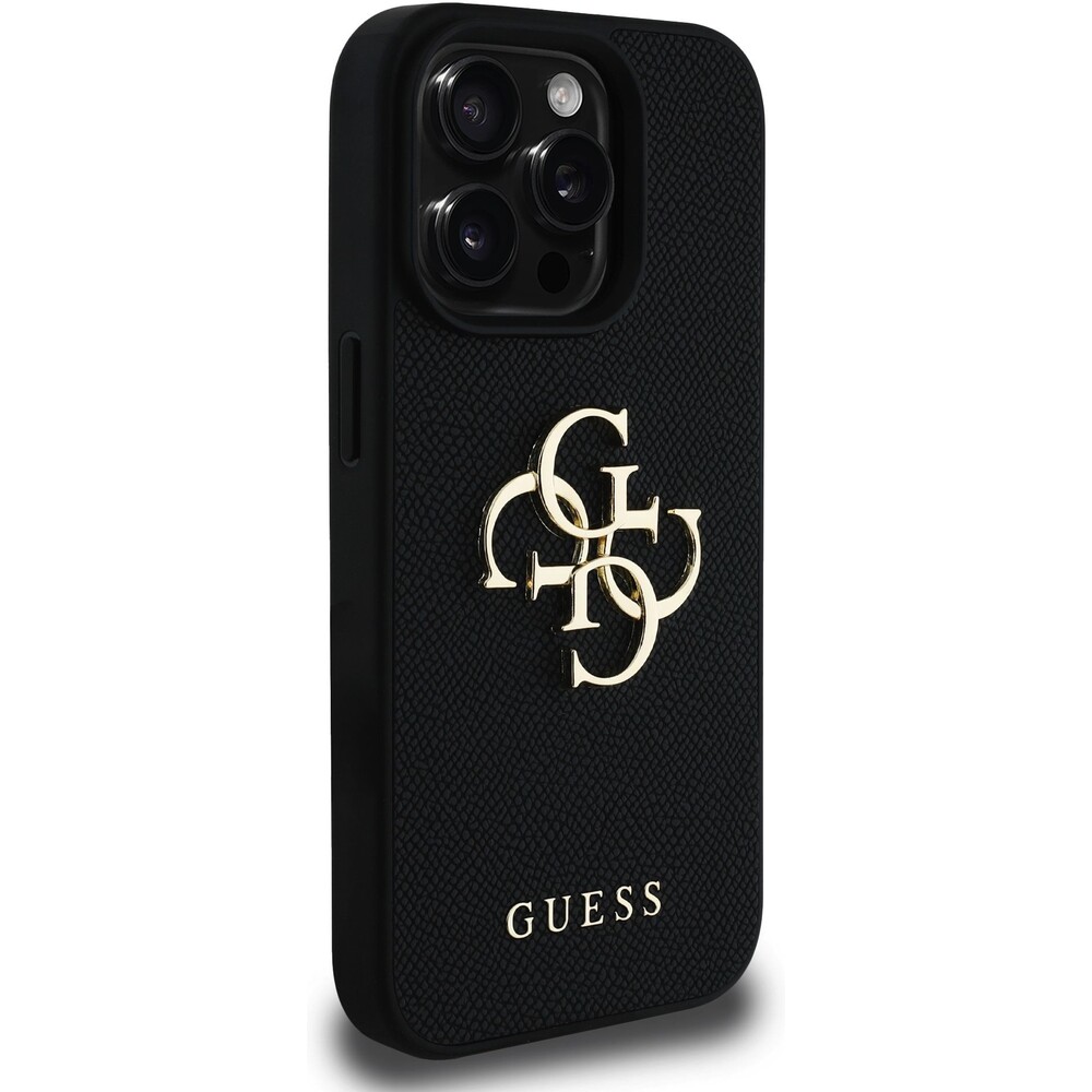 Guess-PU-Grained-4G-Metal-Logo-kryt-iPhone-15-Pro-cerny