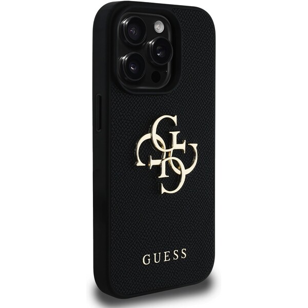 Guess-PU-Grained-4G-Metal-Logo-kryt-iPhone-15-Pro-cerny