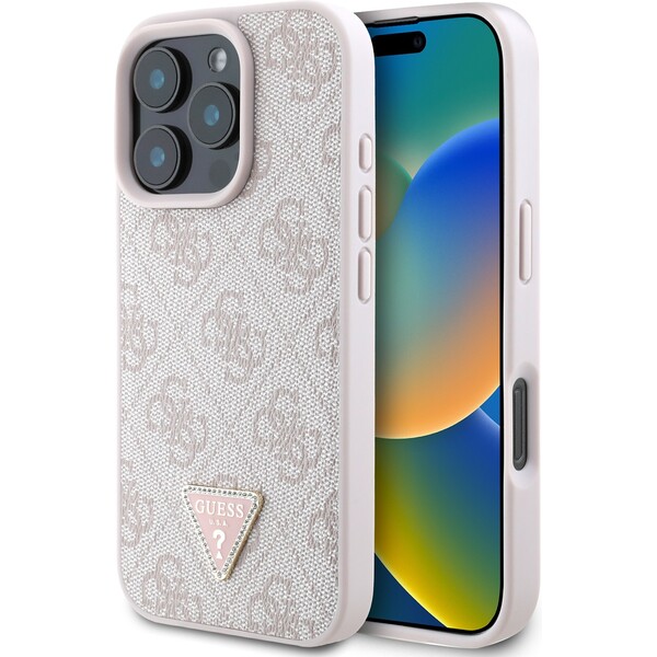 Guess-PU-4G-Strass-Triangle-Metal-Logo-kryt-pro-iPhone-16-Pro-Max-ruzovy