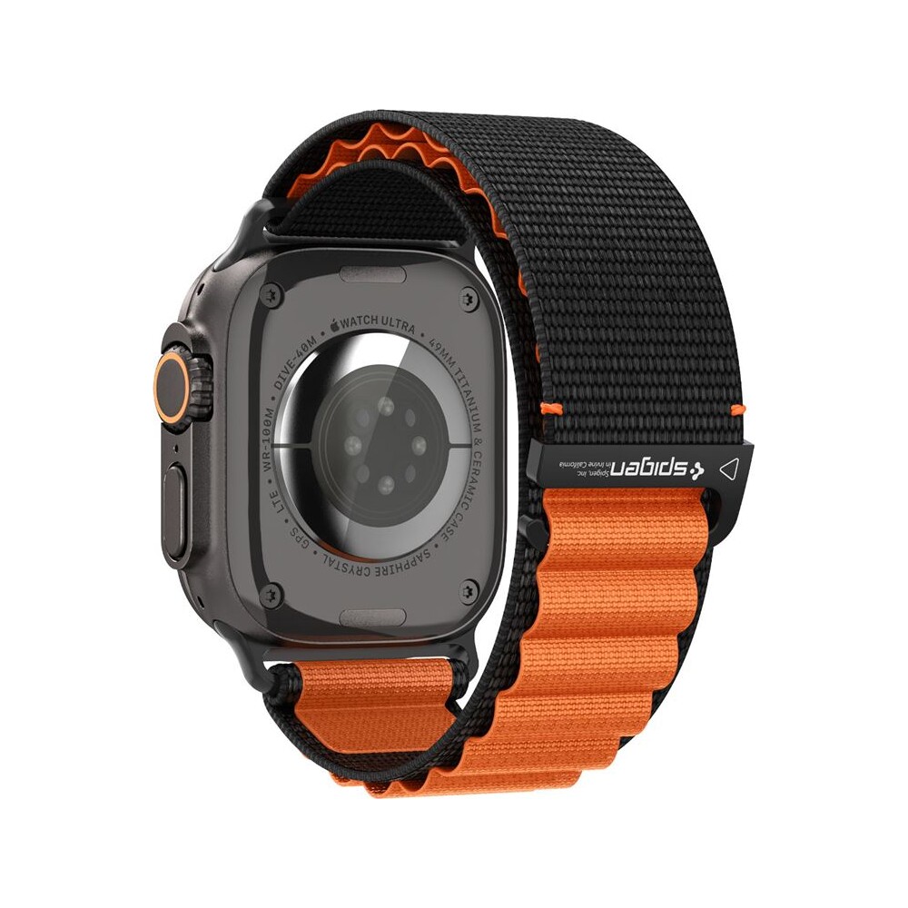 Spigen-Fabric-Band-hook-reminek-Apple-Watch-49-46-45-44mm-cerny-oranzovy