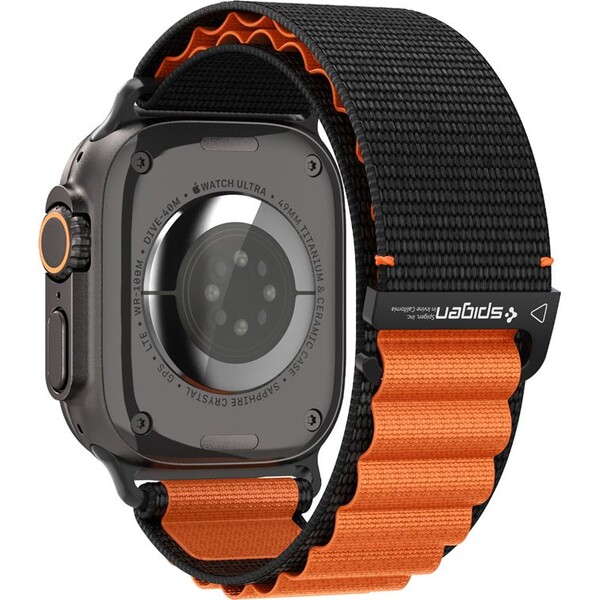 Spigen-Fabric-Band-hook-reminek-Apple-Watch-49-46-45-44mm-cerny-oranzovy