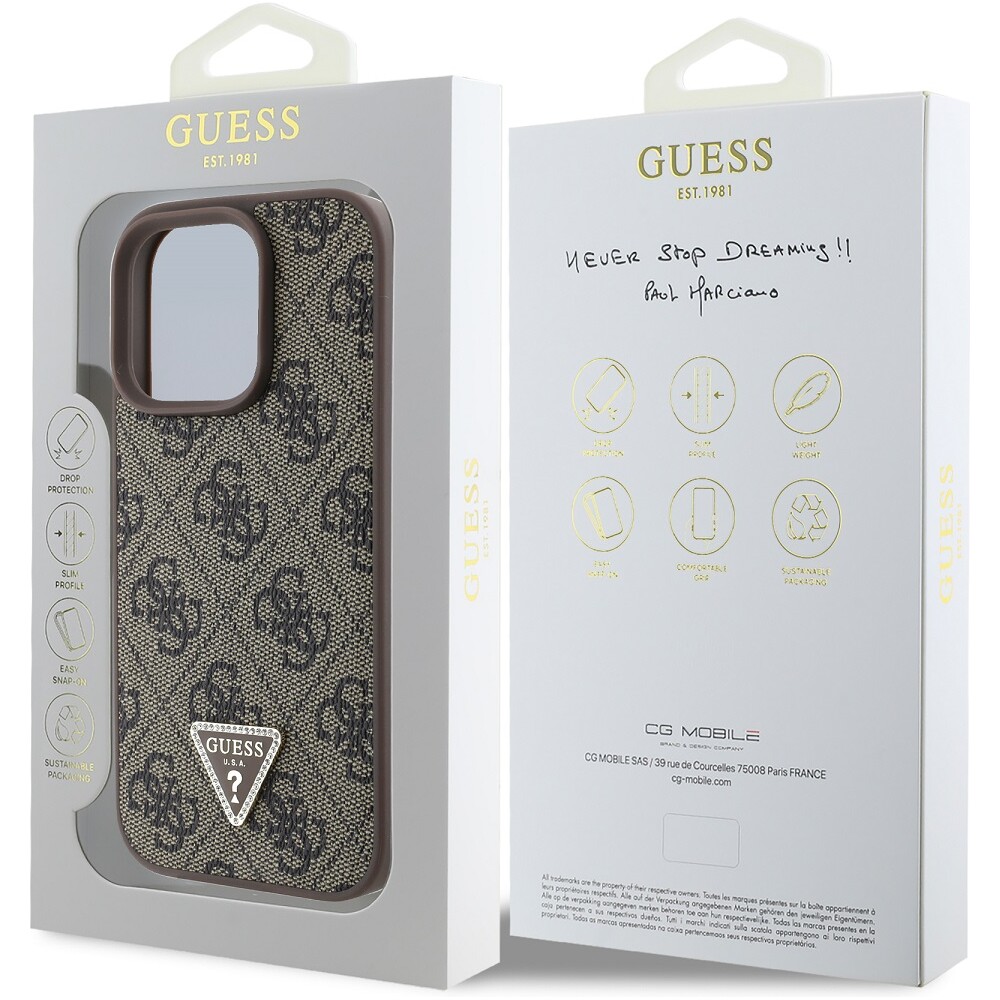 Guess-PU-4G-Strass-Triangle-Metal-Logo-kryt-pro-iPhone-16-Pro-hnedy
