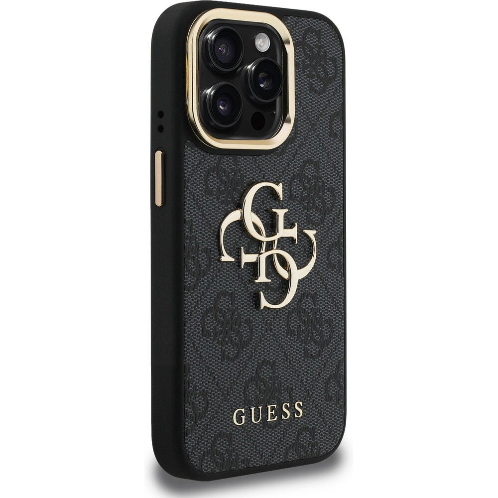 Guess-PU-4G-Metal-Logo-Stand-Camera-Frame-kryt-iPhone-15-Pro-cerny
