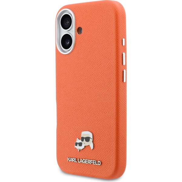 Karl-Lagerfeld-PU-Karl-and-Choupette-Heads-Pins-MagSafe-kryt-iPhone-17-oranzovy