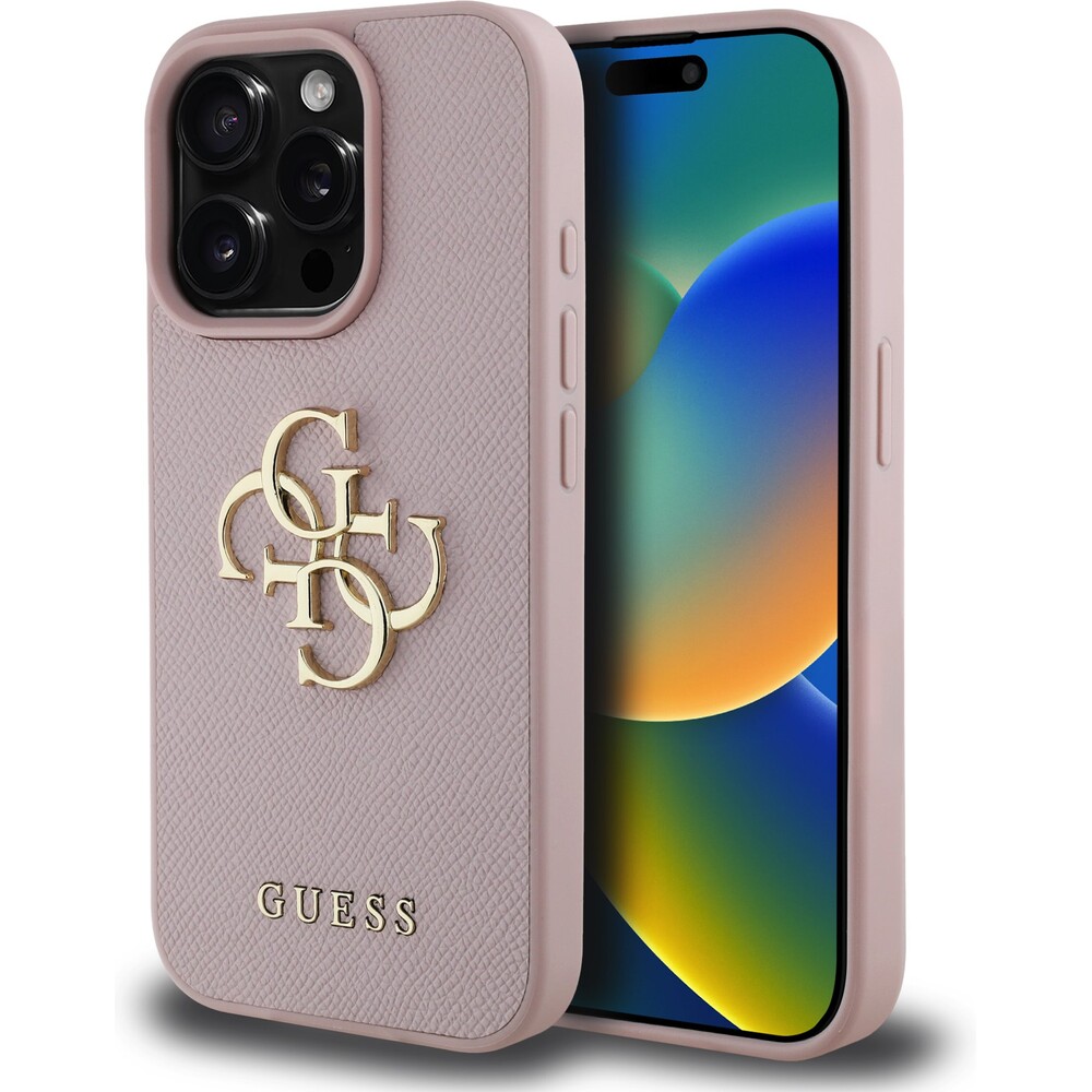 Guess-PU-Grained-4G-Metal-Logo-kryt-iPhone-15-Pro-Max-ruzovy