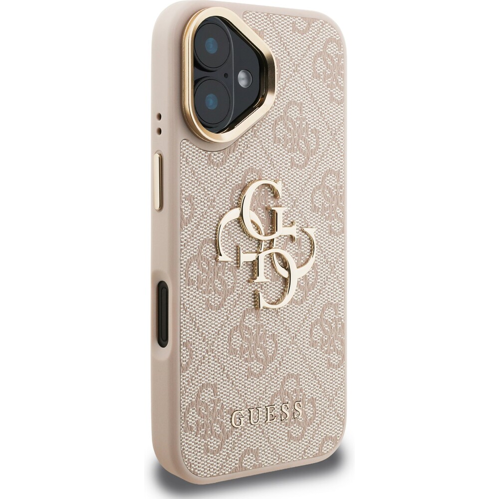 Guess-PU-4G-Metal-Logo-Stand-Camera-Frame-kryt-iPhone-16-ruzovy