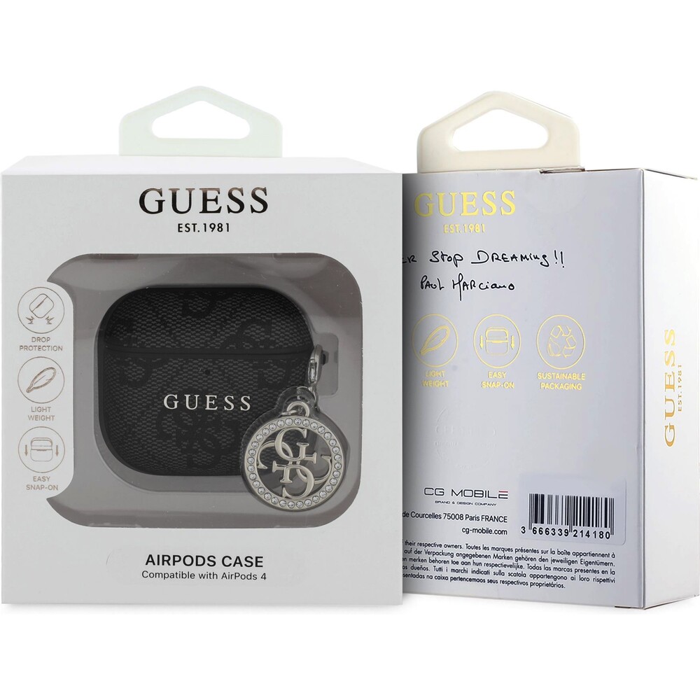 Guess-4G-Script-PC-PU-Charm-pouzdro-AirPods-4-cerne