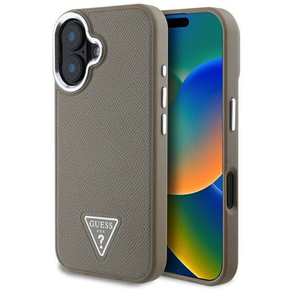 Guess-PU-Grained-Triangle-Logo-kryt-pro-iPhone-16-hnedy