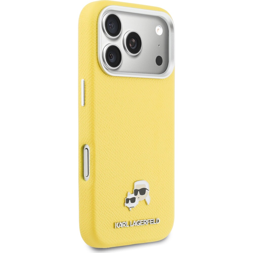 Karl-Lagerfeld-PU-Karl-and-Choupette-Heads-Pins-MagSafe-kryt-iPhone-17-Pro-Max-zluty