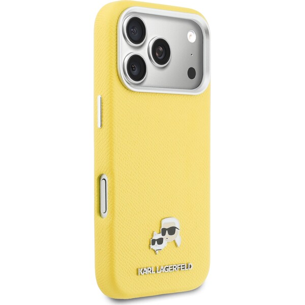 Karl-Lagerfeld-PU-Karl-and-Choupette-Heads-Pins-MagSafe-kryt-iPhone-17-Pro-Max-zluty