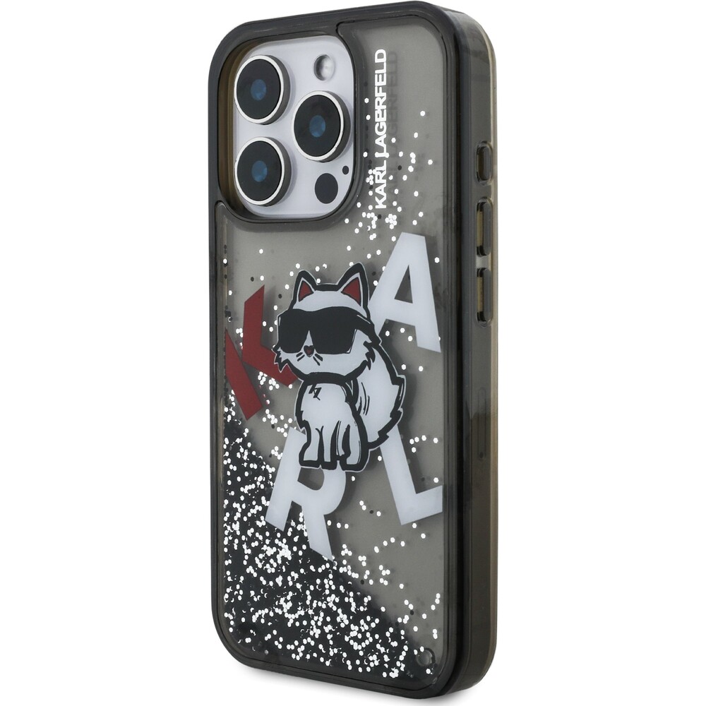 Karl-Lagerfeld-Liquid-Glitter-Scattered-Choupette-kryt-iPhone-16-Pro-Max-cerny