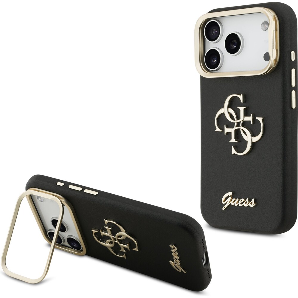 Guess-PU-Grained-4G-Logo-Stand-Camera-Frame-kryt-iPhone-17-Pro-cerny