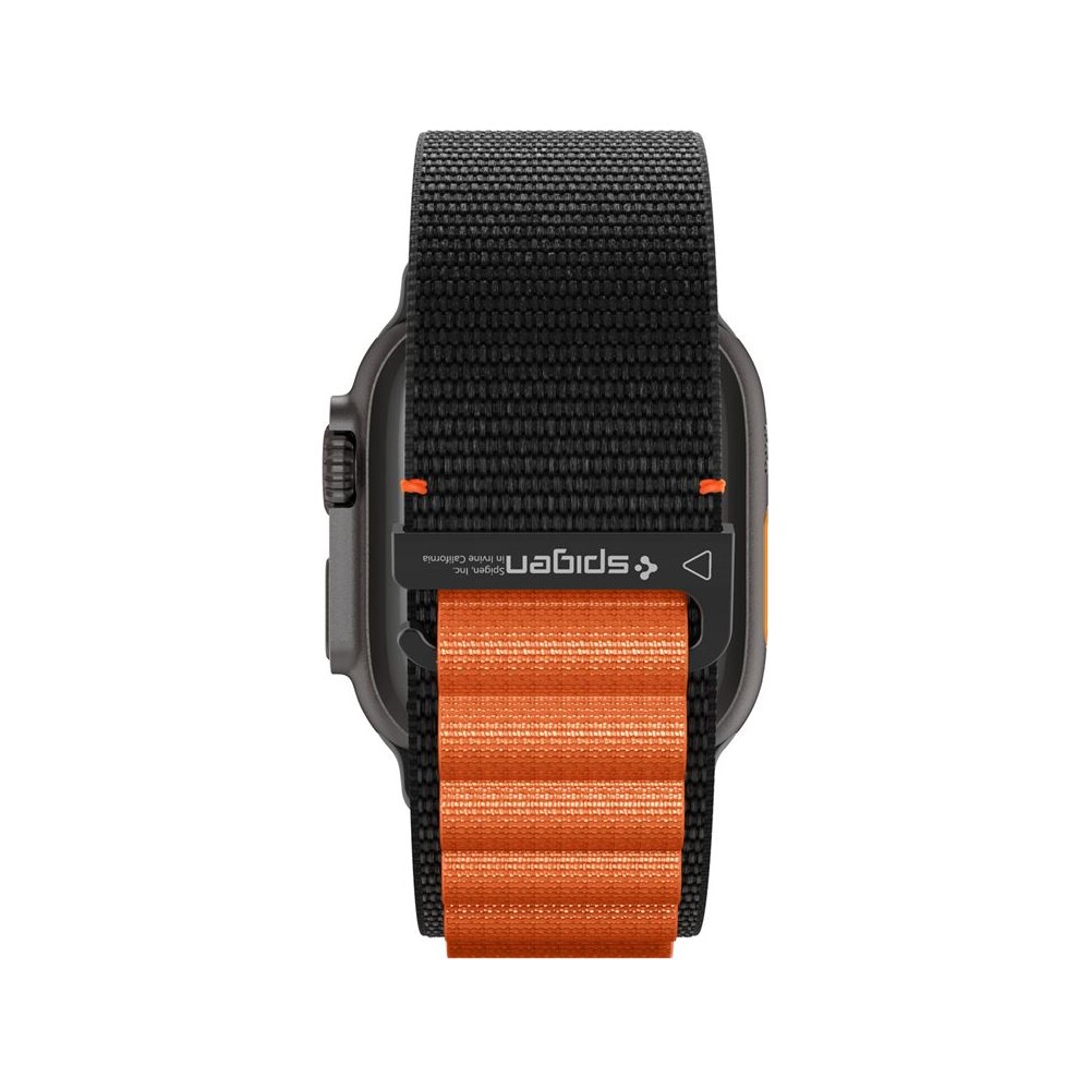 Spigen-Fabric-Band-hook-reminek-Apple-Watch-49-46-45-44mm-cerny-oranzovy