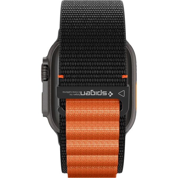 Spigen-Fabric-Band-hook-reminek-Apple-Watch-49-46-45-44mm-cerny-oranzovy