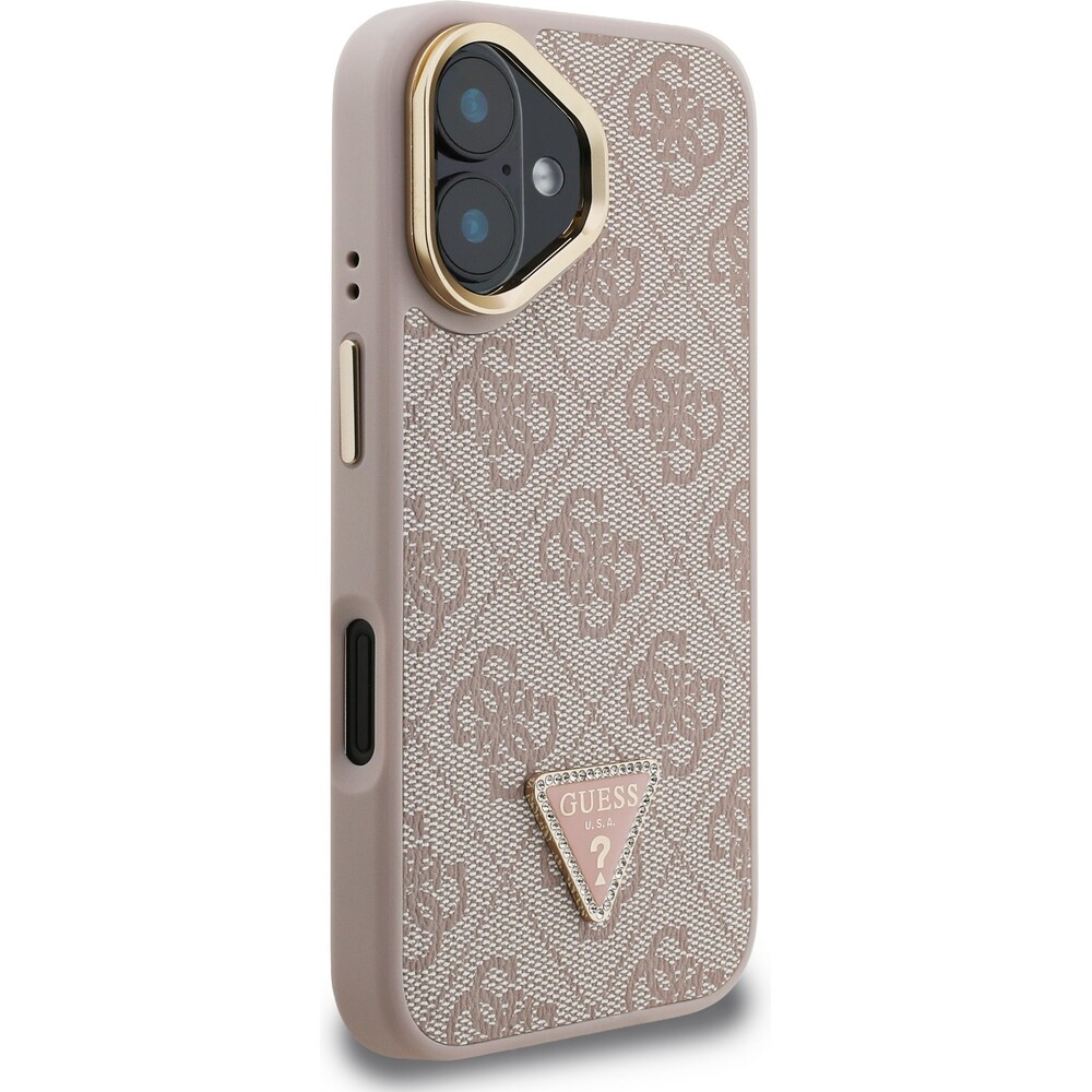 Guess-PU-4G-Strass-Triangle-Logo-Stand-Camera-Frame-MagSafe-kryt-iPhone-16-ruzovy