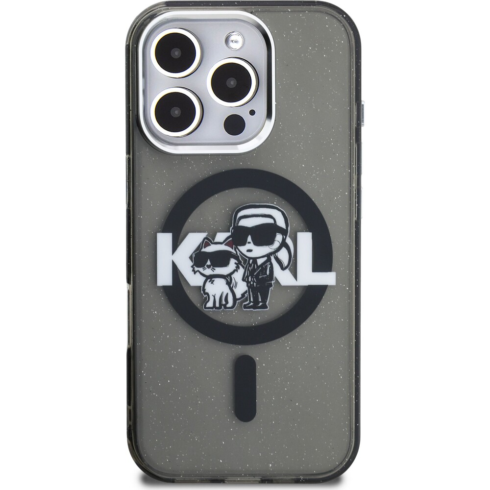 Karl-Lagerfeld-IML-Glitter-Karl-and-Choupette-Sketch-MagSafe-kryt-iPhone-16-Pro-cerny