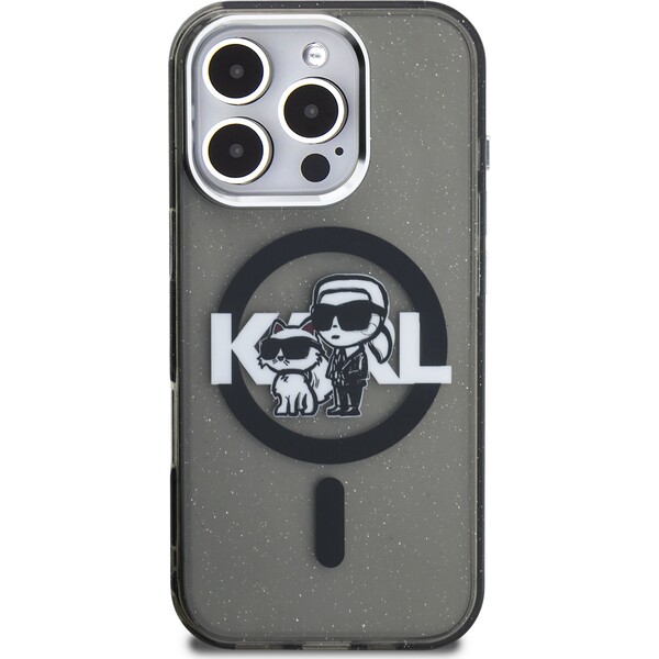 Karl-Lagerfeld-IML-Glitter-Karl-and-Choupette-Sketch-MagSafe-kryt-iPhone-16-Pro-cerny