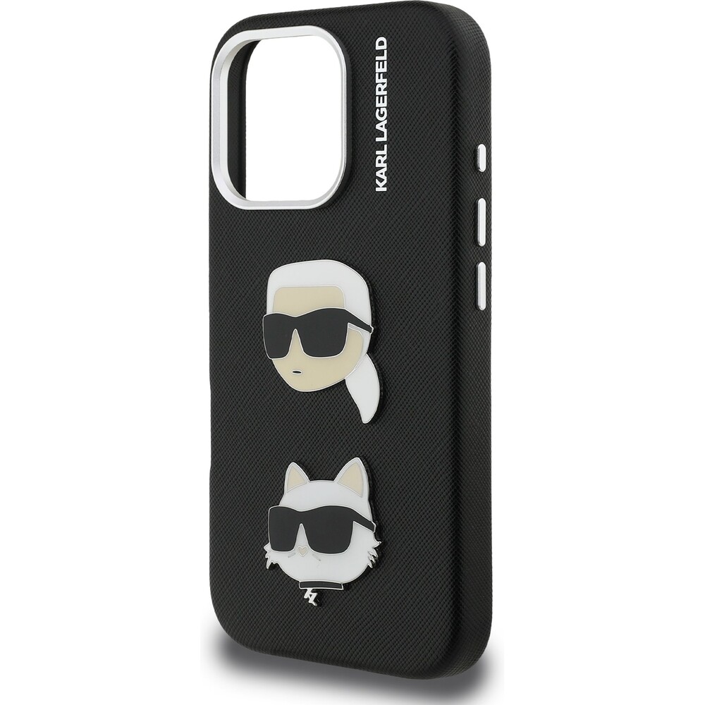 Karl-Lagerfeld-Grained-PU-K-CH-Heads-kryt-iPhone-16-Pro-cerny
