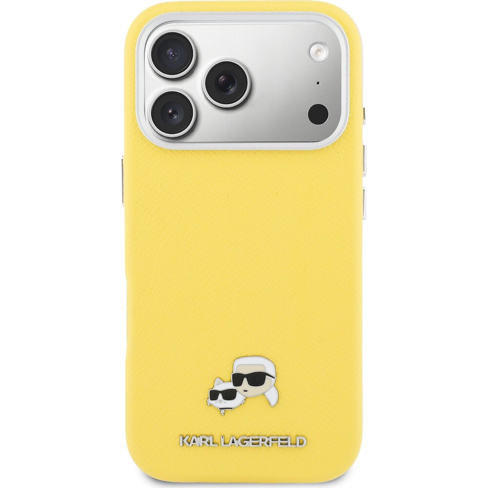 Karl-Lagerfeld-PU-Karl-and-Choupette-Heads-Pins-MagSafe-kryt-iPhone-17-Pro-Max-zluty