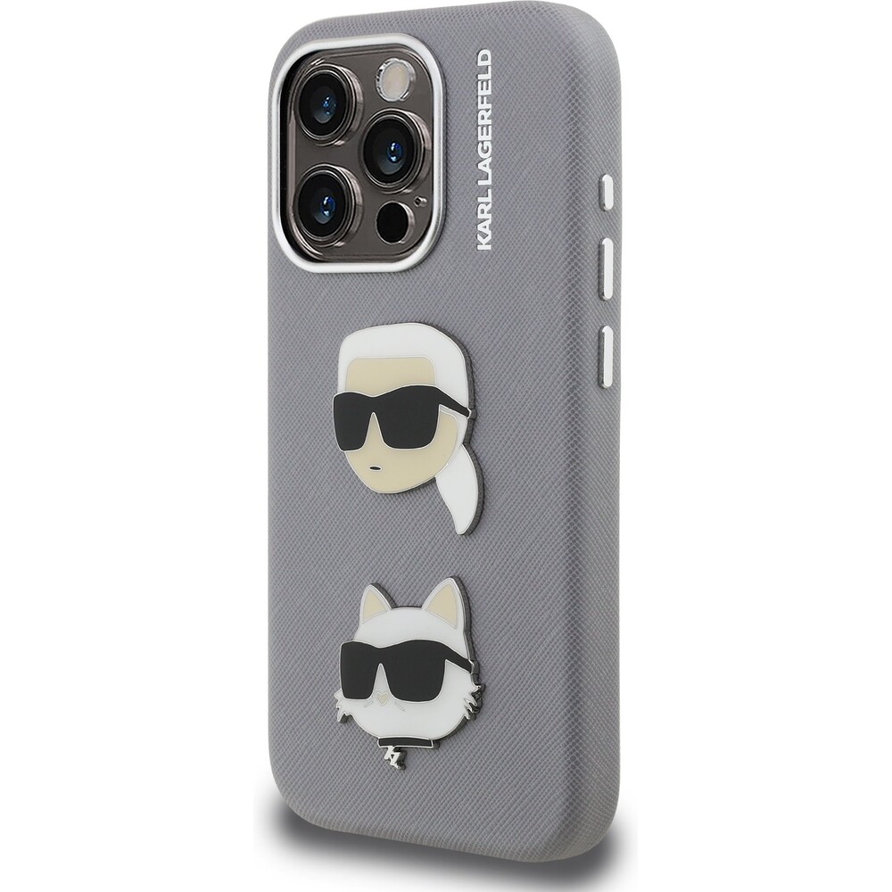 Karl-Lagerfeld-Grained-PU-K-CH-Heads-kryt-iPhone-15-Pro-sedy