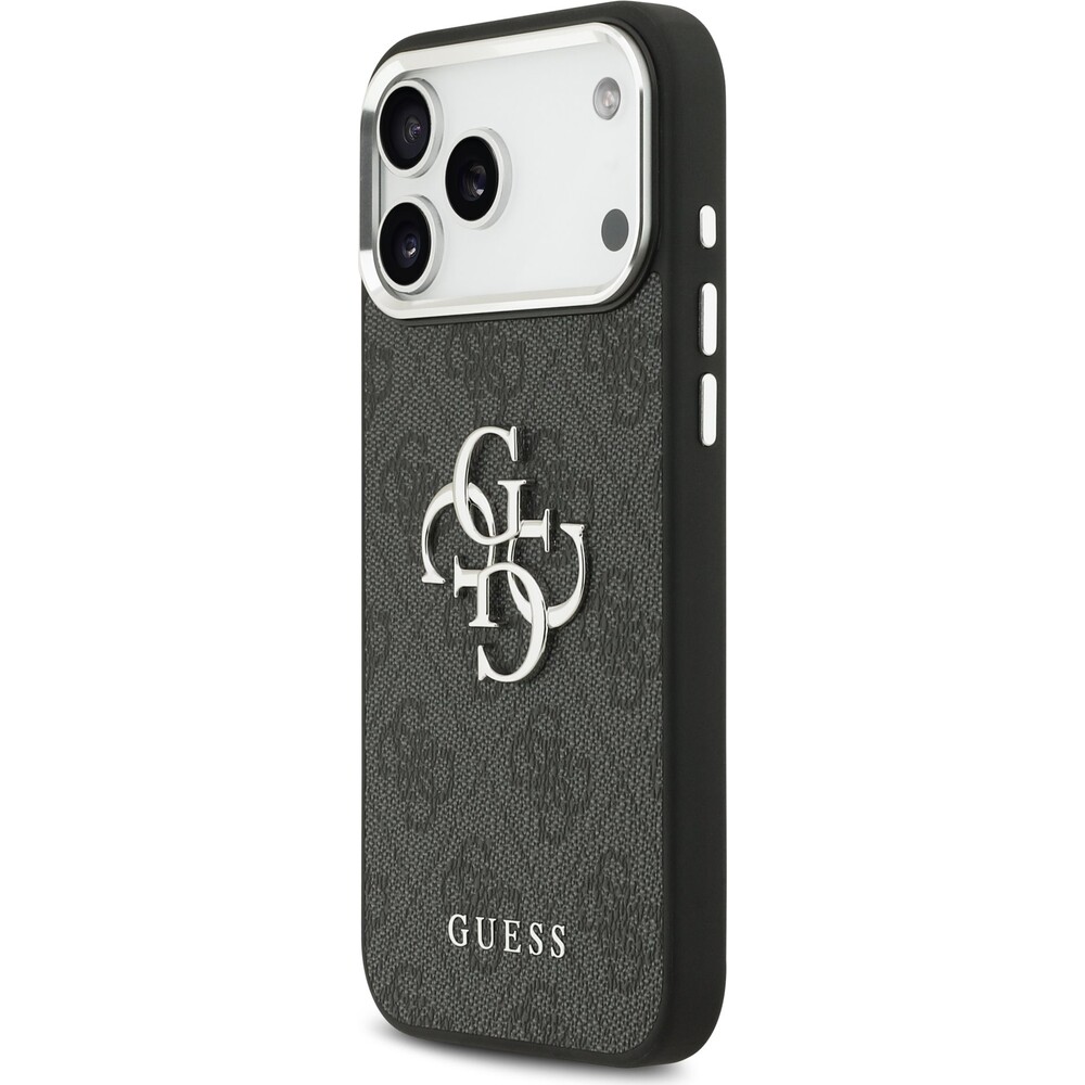 Guess-PU-4G-Metal-Logo-kryt-iPhone-17-Pro-Max-stribrny-cerny