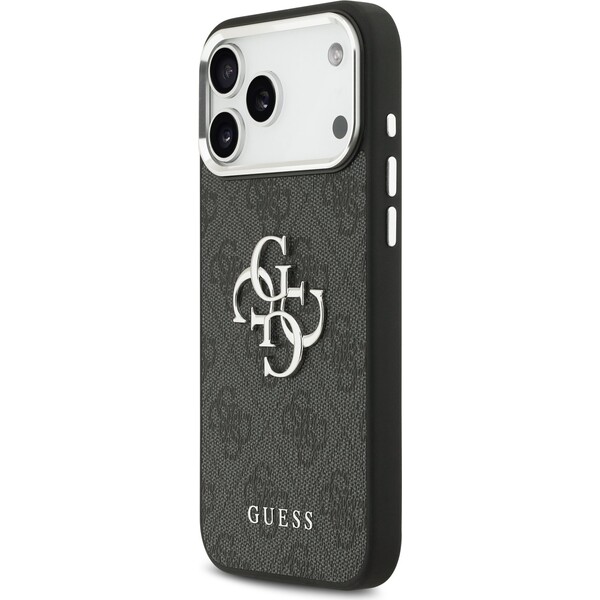 Guess-PU-4G-Metal-Logo-kryt-iPhone-17-Pro-Max-stribrny-cerny
