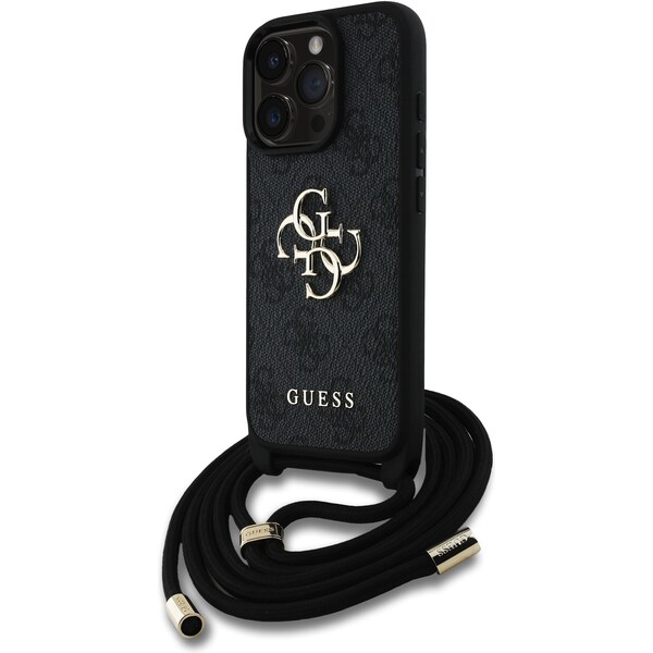 Guess-PU-4G-Metal-Logo-Crossbody-popruh-kryt-iPhone-15-Pro-Max-cerny