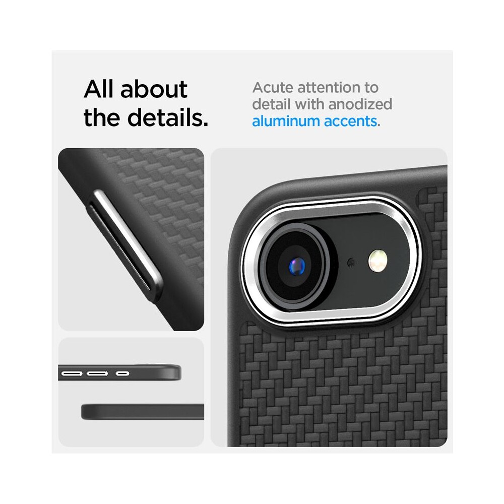 Spigen-Enzo-Aramid-MagSafe-kryt-iPhone-17e-16e-matne-cerny