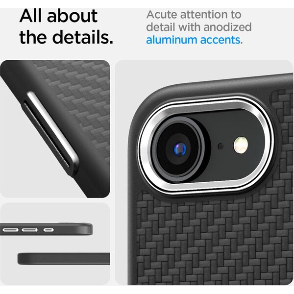 Spigen-Enzo-Aramid-MagSafe-kryt-iPhone-17e-16e-matne-cerny