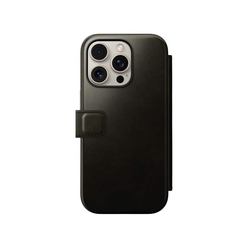 Nomad-Modern-Leather-Folio-MagSafe-pouzdro-iPhone-16-Pro-zelene-chromovane