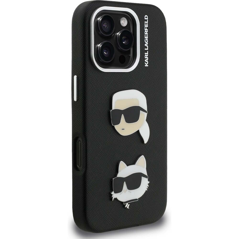 Karl-Lagerfeld-Grained-PU-K-CH-Heads-kryt-iPhone-16-Pro-cerny